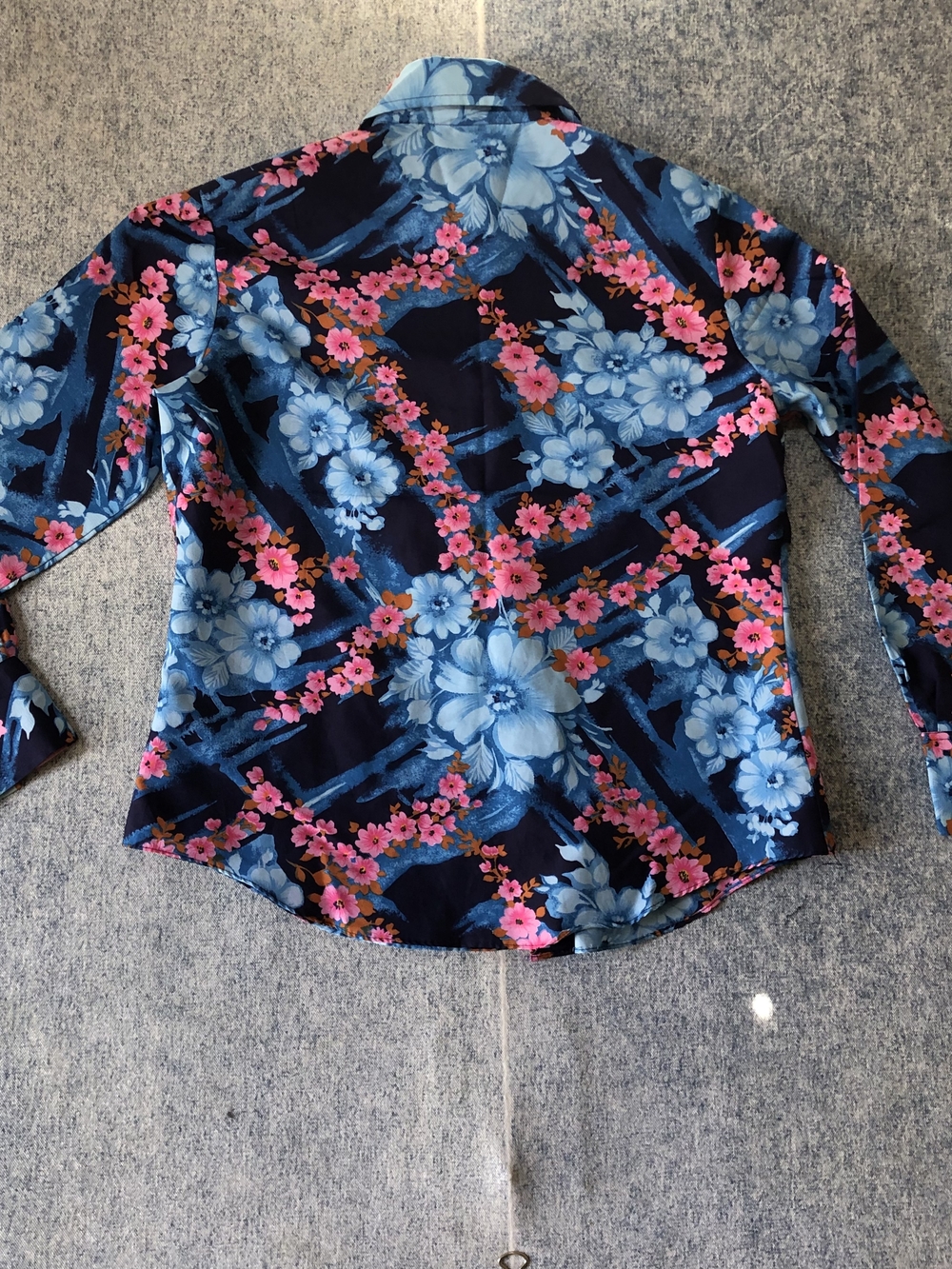 Men's Floral Dress Shirt in Navy with Blue & Pink Print - Picture 3 of 7